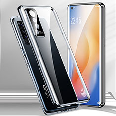 Handyhülle Hülle Luxus Aluminium Metall Rahmen Spiegel 360 Grad Ganzkörper Tasche für Vivo X50 5G Schwarz