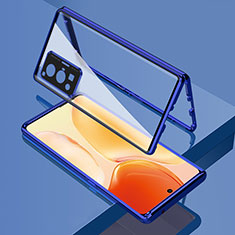Handyhülle Hülle Luxus Aluminium Metall Rahmen Spiegel 360 Grad Ganzkörper Tasche für Vivo X70 Pro 5G Blau