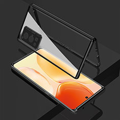 Handyhülle Hülle Luxus Aluminium Metall Rahmen Spiegel 360 Grad Ganzkörper Tasche für Vivo X70 Pro 5G Schwarz