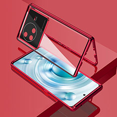 Handyhülle Hülle Luxus Aluminium Metall Rahmen Spiegel 360 Grad Ganzkörper Tasche für Vivo X80 5G Rot