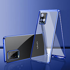 Handyhülle Hülle Luxus Aluminium Metall Rahmen Spiegel 360 Grad Ganzkörper Tasche für Vivo Y21 Blau