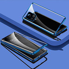 Handyhülle Hülle Luxus Aluminium Metall Rahmen Spiegel 360 Grad Ganzkörper Tasche für Vivo Y31s 5G Blau
