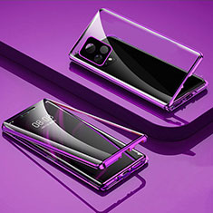 Handyhülle Hülle Luxus Aluminium Metall Rahmen Spiegel 360 Grad Ganzkörper Tasche für Vivo Y31s 5G Violett