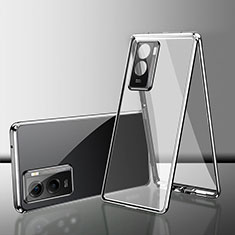 Handyhülle Hülle Luxus Aluminium Metall Rahmen Spiegel 360 Grad Ganzkörper Tasche für Vivo Y35 5G Silber