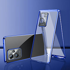 Handyhülle Hülle Luxus Aluminium Metall Rahmen Spiegel 360 Grad Ganzkörper Tasche für Vivo Y55s 5G Blau