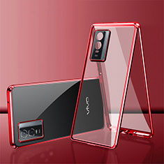 Handyhülle Hülle Luxus Aluminium Metall Rahmen Spiegel 360 Grad Ganzkörper Tasche für Vivo Y76s 5G Rot