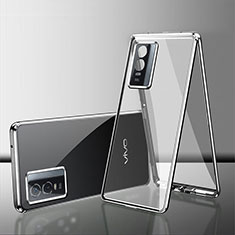 Handyhülle Hülle Luxus Aluminium Metall Rahmen Spiegel 360 Grad Ganzkörper Tasche für Vivo Y76s 5G Silber