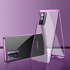 Handyhülle Hülle Luxus Aluminium Metall Rahmen Spiegel 360 Grad Ganzkörper Tasche für Vivo Y76s 5G Violett