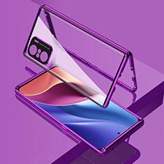Handyhülle Hülle Luxus Aluminium Metall Rahmen Spiegel 360 Grad Ganzkörper Tasche für Xiaomi Poco F3 5G Violett