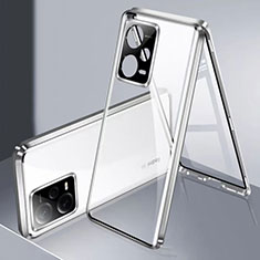 Handyhülle Hülle Luxus Aluminium Metall Rahmen Spiegel 360 Grad Ganzkörper Tasche für Xiaomi Poco X5 5G Silber