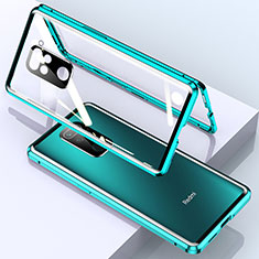 Handyhülle Hülle Luxus Aluminium Metall Rahmen Spiegel 360 Grad Ganzkörper Tasche für Xiaomi Redmi 10X 4G Cyan