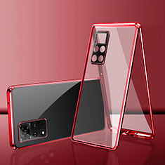 Handyhülle Hülle Luxus Aluminium Metall Rahmen Spiegel 360 Grad Ganzkörper Tasche für Xiaomi Redmi Note 11 4G (2022) Rot
