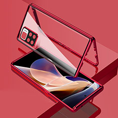 Handyhülle Hülle Luxus Aluminium Metall Rahmen Spiegel 360 Grad Ganzkörper Tasche für Xiaomi Redmi Note 11 Pro+ Plus 5G Rot