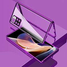 Handyhülle Hülle Luxus Aluminium Metall Rahmen Spiegel 360 Grad Ganzkörper Tasche für Xiaomi Redmi Note 11 Pro+ Plus 5G Violett