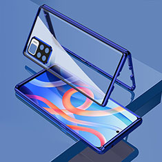 Handyhülle Hülle Luxus Aluminium Metall Rahmen Spiegel 360 Grad Ganzkörper Tasche für Xiaomi Redmi Note 11T 5G Blau