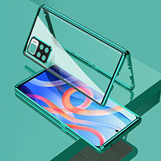 Handyhülle Hülle Luxus Aluminium Metall Rahmen Spiegel 360 Grad Ganzkörper Tasche für Xiaomi Redmi Note 11T 5G Grün