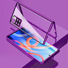 Handyhülle Hülle Luxus Aluminium Metall Rahmen Spiegel 360 Grad Ganzkörper Tasche für Xiaomi Redmi Note 11T 5G Violett