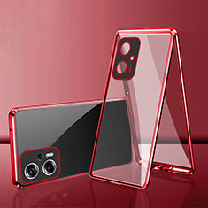 Handyhülle Hülle Luxus Aluminium Metall Rahmen Spiegel 360 Grad Ganzkörper Tasche für Xiaomi Redmi Note 11T Pro+ Plus 5G Rot
