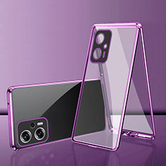 Handyhülle Hülle Luxus Aluminium Metall Rahmen Spiegel 360 Grad Ganzkörper Tasche für Xiaomi Redmi Note 11T Pro+ Plus 5G Violett