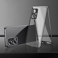 Handyhülle Hülle Luxus Aluminium Metall Rahmen Spiegel 360 Grad Ganzkörper Tasche für Xiaomi Redmi Note 12T Pro 5G Schwarz