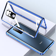 Handyhülle Hülle Luxus Aluminium Metall Rahmen Spiegel 360 Grad Ganzkörper Tasche für Xiaomi Redmi Note 9 Blau