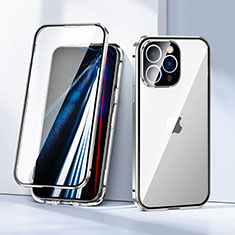 Handyhülle Hülle Luxus Aluminium Metall Rahmen Spiegel 360 Grad Ganzkörper Tasche LK1 für Apple iPhone 13 Pro Max Silber