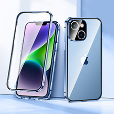 Handyhülle Hülle Luxus Aluminium Metall Rahmen Spiegel 360 Grad Ganzkörper Tasche LK1 für Apple iPhone 14 Blau