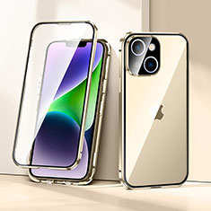 Handyhülle Hülle Luxus Aluminium Metall Rahmen Spiegel 360 Grad Ganzkörper Tasche LK1 für Apple iPhone 14 Plus Gold