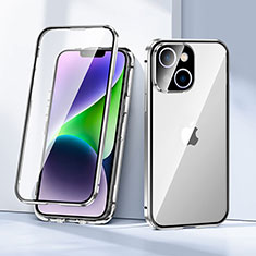 Handyhülle Hülle Luxus Aluminium Metall Rahmen Spiegel 360 Grad Ganzkörper Tasche LK1 für Apple iPhone 14 Silber