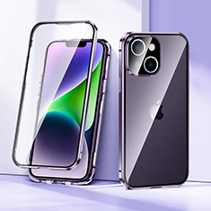 Handyhülle Hülle Luxus Aluminium Metall Rahmen Spiegel 360 Grad Ganzkörper Tasche LK1 für Apple iPhone 14 Violett