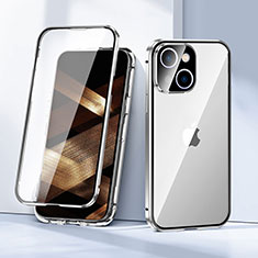 Handyhülle Hülle Luxus Aluminium Metall Rahmen Spiegel 360 Grad Ganzkörper Tasche LK1 für Apple iPhone 15 Plus Silber