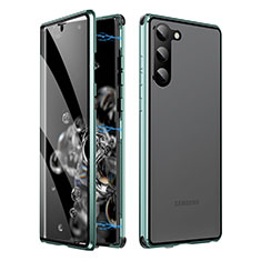 Handyhülle Hülle Luxus Aluminium Metall Rahmen Spiegel 360 Grad Ganzkörper Tasche LK1 für Samsung Galaxy S22 5G Grün