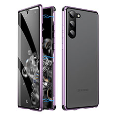 Handyhülle Hülle Luxus Aluminium Metall Rahmen Spiegel 360 Grad Ganzkörper Tasche LK1 für Samsung Galaxy S22 5G Violett