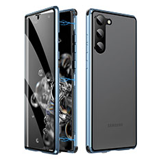 Handyhülle Hülle Luxus Aluminium Metall Rahmen Spiegel 360 Grad Ganzkörper Tasche LK1 für Samsung Galaxy S23 Plus 5G Blau