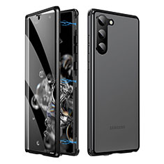 Handyhülle Hülle Luxus Aluminium Metall Rahmen Spiegel 360 Grad Ganzkörper Tasche LK1 für Samsung Galaxy S23 Plus 5G Schwarz