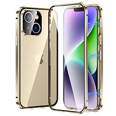 Handyhülle Hülle Luxus Aluminium Metall Rahmen Spiegel 360 Grad Ganzkörper Tasche LK2 für Apple iPhone 14 Plus Gold