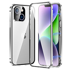 Handyhülle Hülle Luxus Aluminium Metall Rahmen Spiegel 360 Grad Ganzkörper Tasche LK2 für Apple iPhone 14 Plus Silber