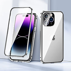 Handyhülle Hülle Luxus Aluminium Metall Rahmen Spiegel 360 Grad Ganzkörper Tasche LK2 für Apple iPhone 14 Pro Silber