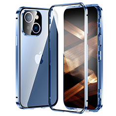 Handyhülle Hülle Luxus Aluminium Metall Rahmen Spiegel 360 Grad Ganzkörper Tasche LK2 für Apple iPhone 15 Blau