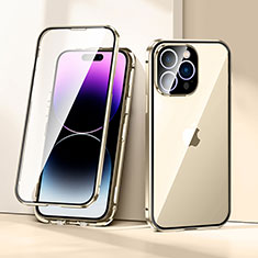 Handyhülle Hülle Luxus Aluminium Metall Rahmen Spiegel 360 Grad Ganzkörper Tasche LK2 für Apple iPhone 15 Pro Gold