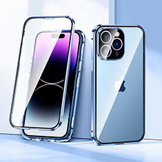 Handyhülle Hülle Luxus Aluminium Metall Rahmen Spiegel 360 Grad Ganzkörper Tasche LK2 für Apple iPhone 15 Pro Max Blau