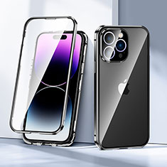 Handyhülle Hülle Luxus Aluminium Metall Rahmen Spiegel 360 Grad Ganzkörper Tasche LK2 für Apple iPhone 15 Pro Max Schwarz