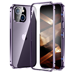 Handyhülle Hülle Luxus Aluminium Metall Rahmen Spiegel 360 Grad Ganzkörper Tasche LK2 für Apple iPhone 15 Violett