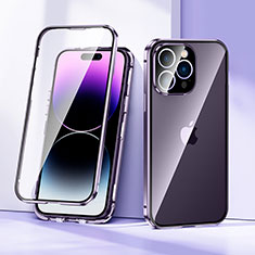 Handyhülle Hülle Luxus Aluminium Metall Rahmen Spiegel 360 Grad Ganzkörper Tasche LK2 für Apple iPhone 16 Pro Violett