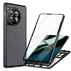 Handyhülle Hülle Luxus Aluminium Metall Rahmen Spiegel 360 Grad Ganzkörper Tasche LK2 für OnePlus 12R 5G Schwarz