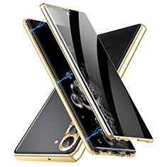 Handyhülle Hülle Luxus Aluminium Metall Rahmen Spiegel 360 Grad Ganzkörper Tasche LK2 für Samsung Galaxy S23 5G Gold