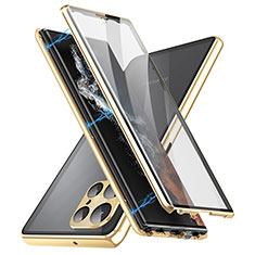 Handyhülle Hülle Luxus Aluminium Metall Rahmen Spiegel 360 Grad Ganzkörper Tasche LK2 für Samsung Galaxy S23 Ultra 5G Gold