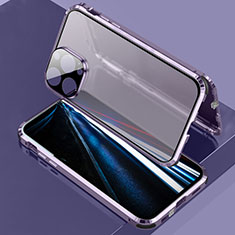 Handyhülle Hülle Luxus Aluminium Metall Rahmen Spiegel 360 Grad Ganzkörper Tasche LK3 für Apple iPhone 13 Pro Max Violett