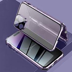 Handyhülle Hülle Luxus Aluminium Metall Rahmen Spiegel 360 Grad Ganzkörper Tasche LK3 für Apple iPhone 14 Pro Violett