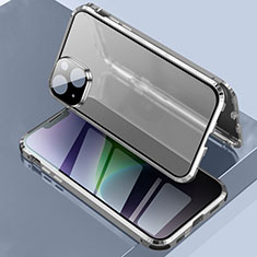 Handyhülle Hülle Luxus Aluminium Metall Rahmen Spiegel 360 Grad Ganzkörper Tasche LK3 für Apple iPhone 14 Silber